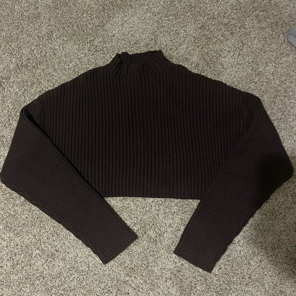 Dark Brown Grey Bandit Cropped Turtleneck sweater